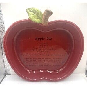 Harvest Red Ceramic Apple Shaped Pie Plate w/ Recipe 11.5" x 10"